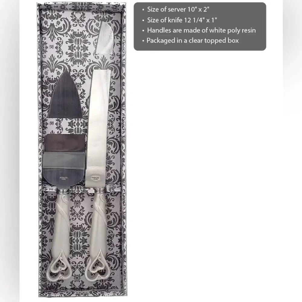 FASHIONCRAFT Hearts Handle Cake Knife & Server Set, Stainless Steel, 2-Piece